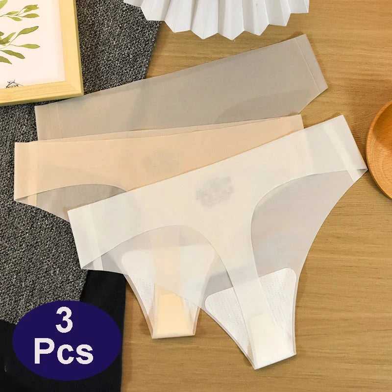 3PCS Transparent Thong Panties Women Ultra-thin Sense Sexy Female Seamless Low-waist Solid Color G-string Quick Drying Underwear Loja da Dryka