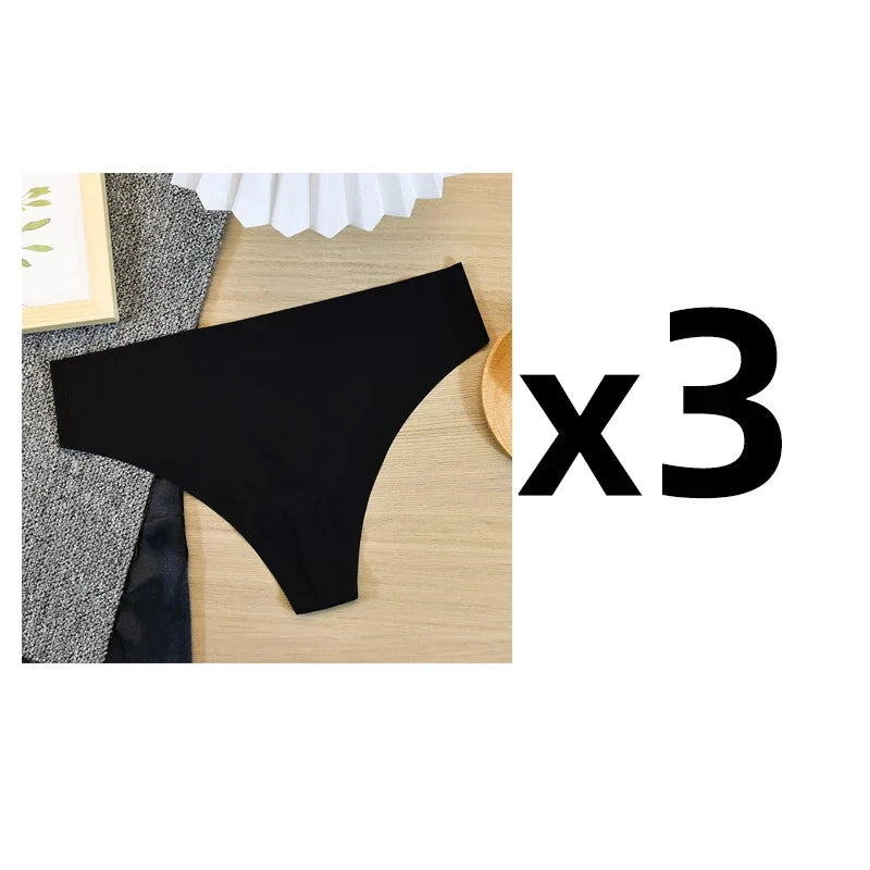 3PCS Transparent Thong Panties Women Ultra-thin Sense Sexy Female Seamless Low-waist Solid Color G-string Quick Drying Underwear Loja da Dryka black XL 3pcs