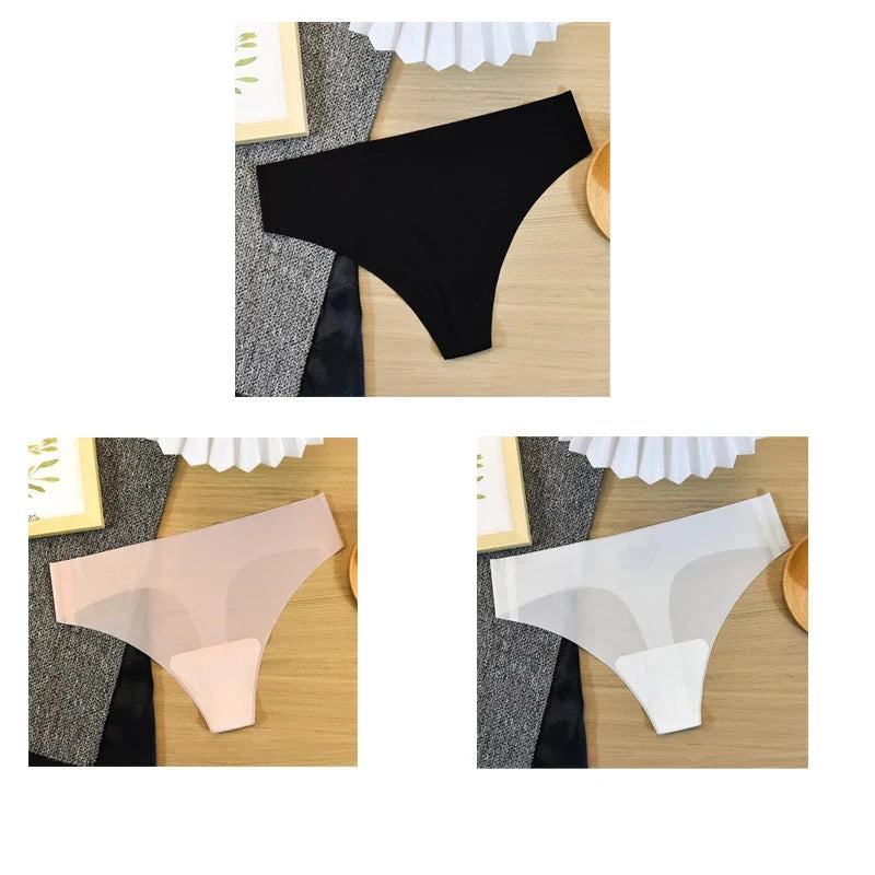 3PCS Transparent Thong Panties Women Ultra-thin Sense Sexy Female Seamless Low-waist Solid Color G-string Quick Drying Underwear Loja da Dryka MIX L 3pcs