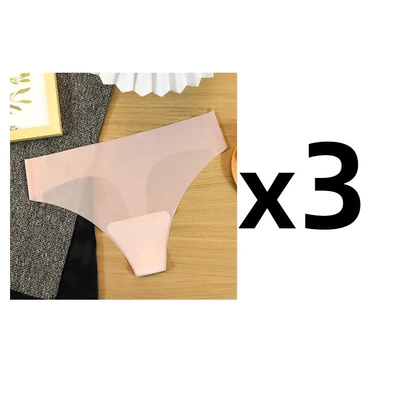 3PCS Transparent Thong Panties Women Ultra-thin Sense Sexy Female Seamless Low-waist Solid Color G-string Quick Drying Underwear Loja da Dryka pink M 3pcs