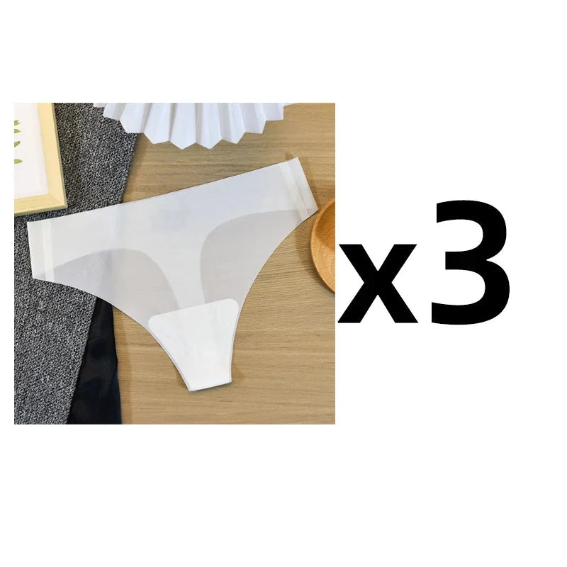 3PCS Transparent Thong Panties Women Ultra-thin Sense Sexy Female Seamless Low-waist Solid Color G-string Quick Drying Underwear Loja da Dryka white M 3pcs