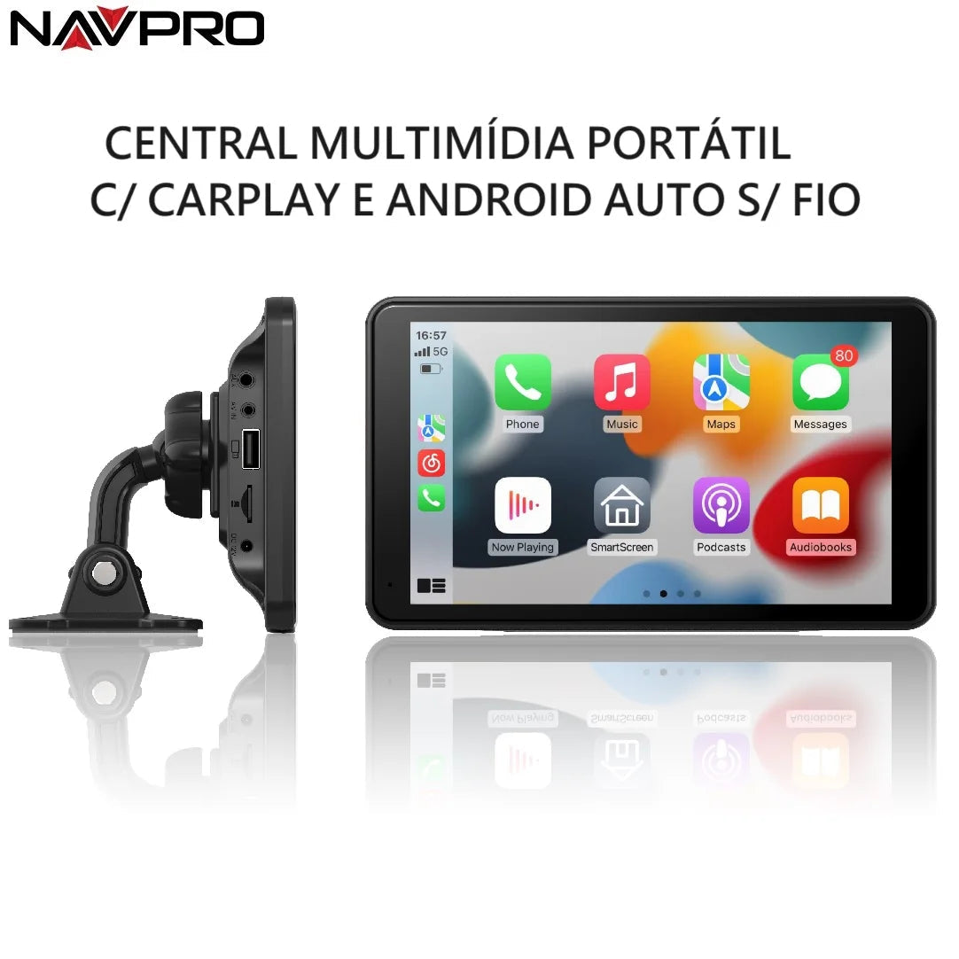 7 inch Portable Multimedia Central Support Carplay / Android Auto Wireless USB, SD CARD and AUX - NAVPRO Loja da Dryka