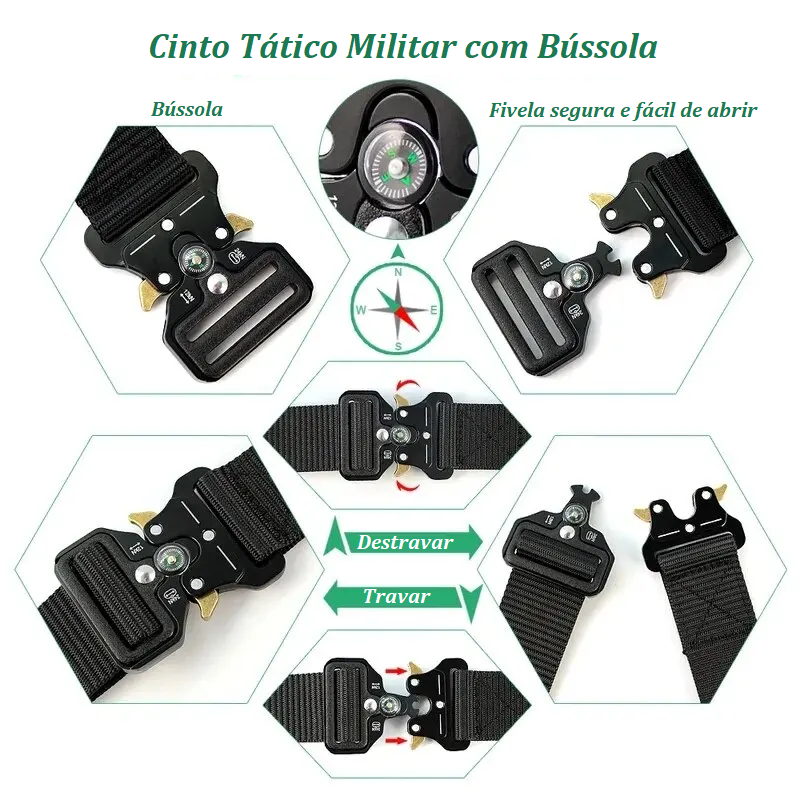 Cinto Tático Masculino Militar com Bússola