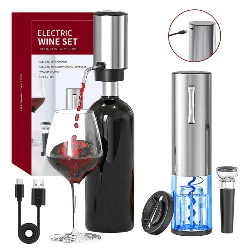 Abridor de Vinho Elétrico em Inox 4 em 1 - Easy Wine Loja da Dryka