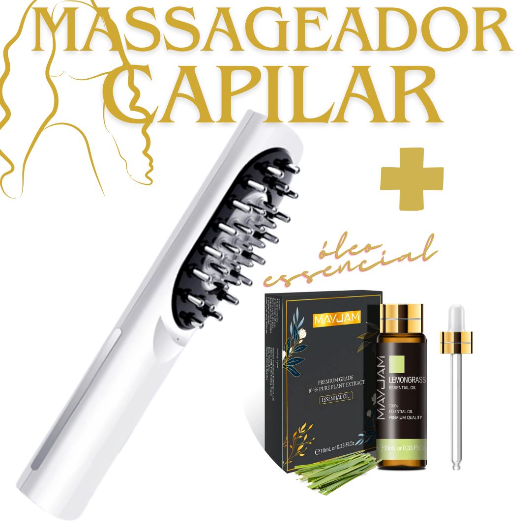 Aparelho de Massagem Capilar + Óleo Essencial beleza 037 Loja da Dryka Branco Capim Limão