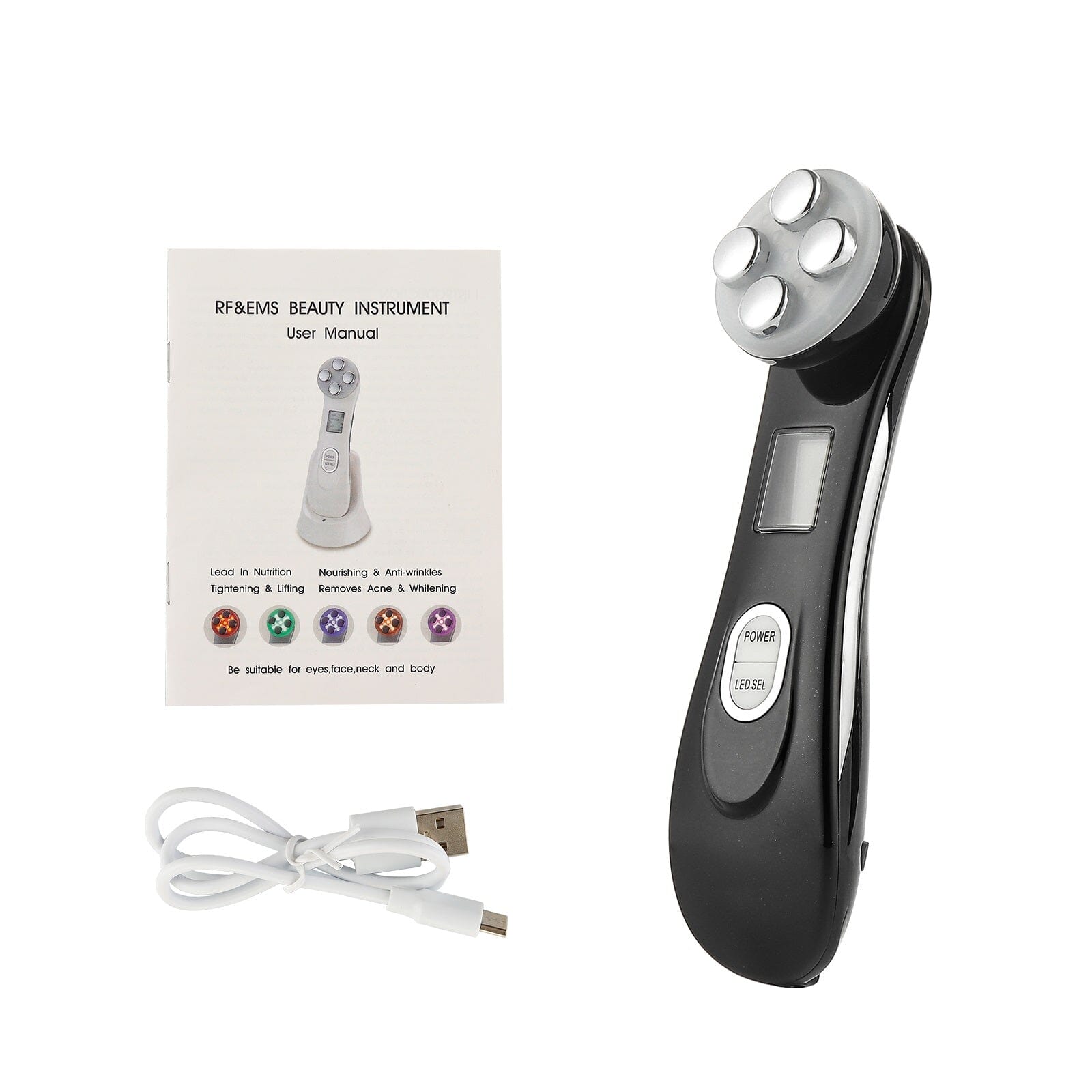Aparelho Portátil Fototerapia e Radiofrequência Led Anti-Rugas Beleza - fototerapia lojadadryka Preto