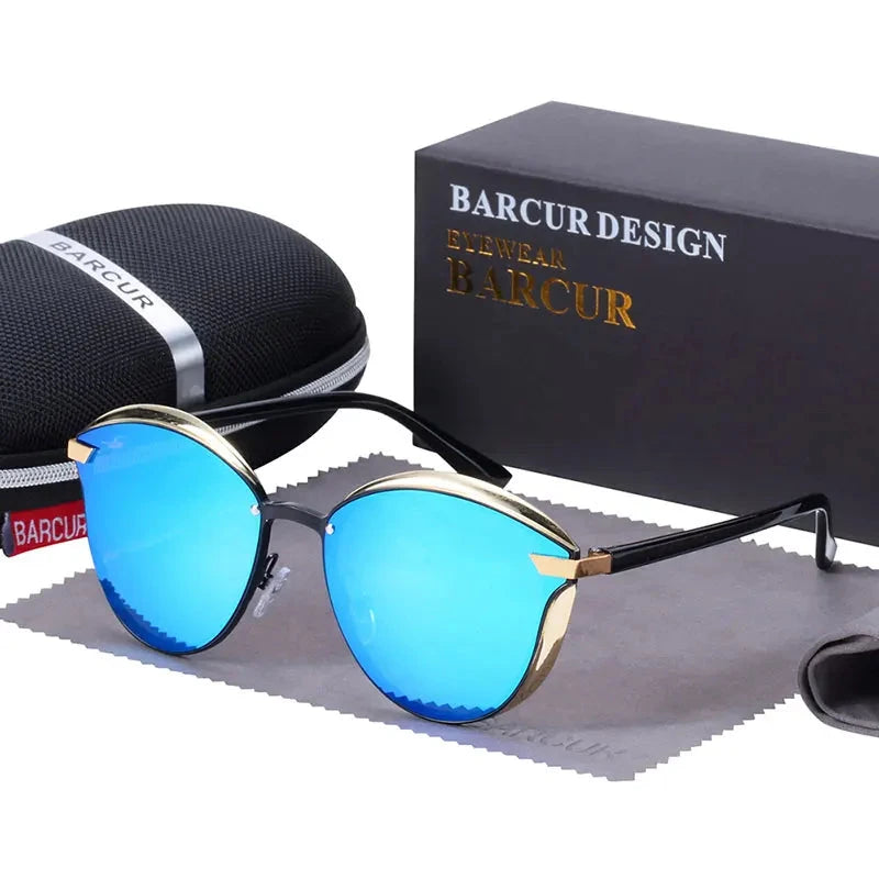 BARCUR Luxury Polarized Sunglasses Women Round Sun Glassess Ladies Lunette De Soleil Femme Loja da Dryka Blue CHINA BARCUR