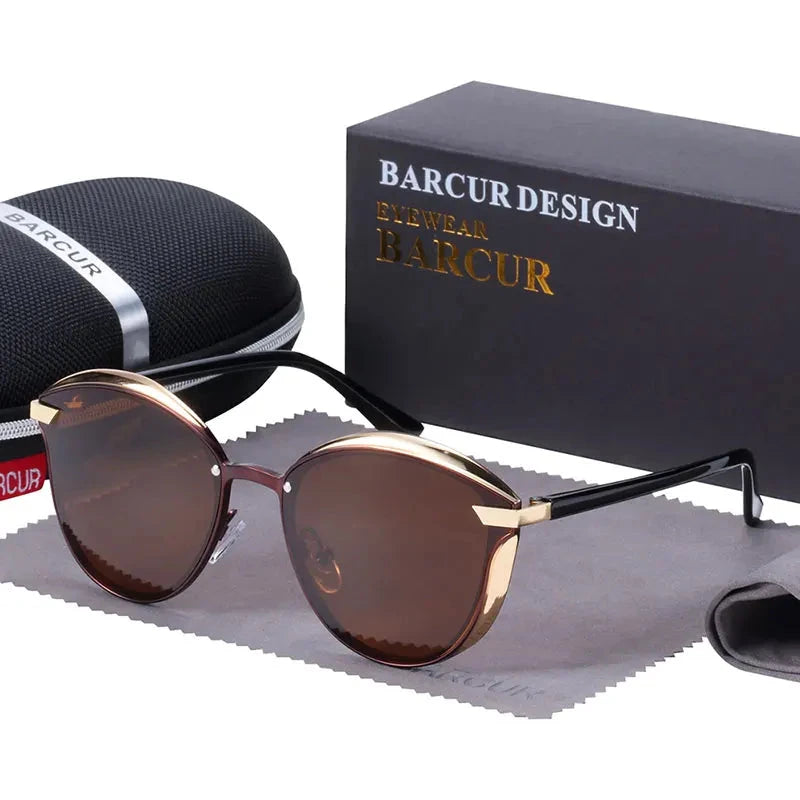 BARCUR Luxury Polarized Sunglasses Women Round Sun Glassess Ladies Lunette De Soleil Femme Loja da Dryka Brown Brown CHINA BARCUR