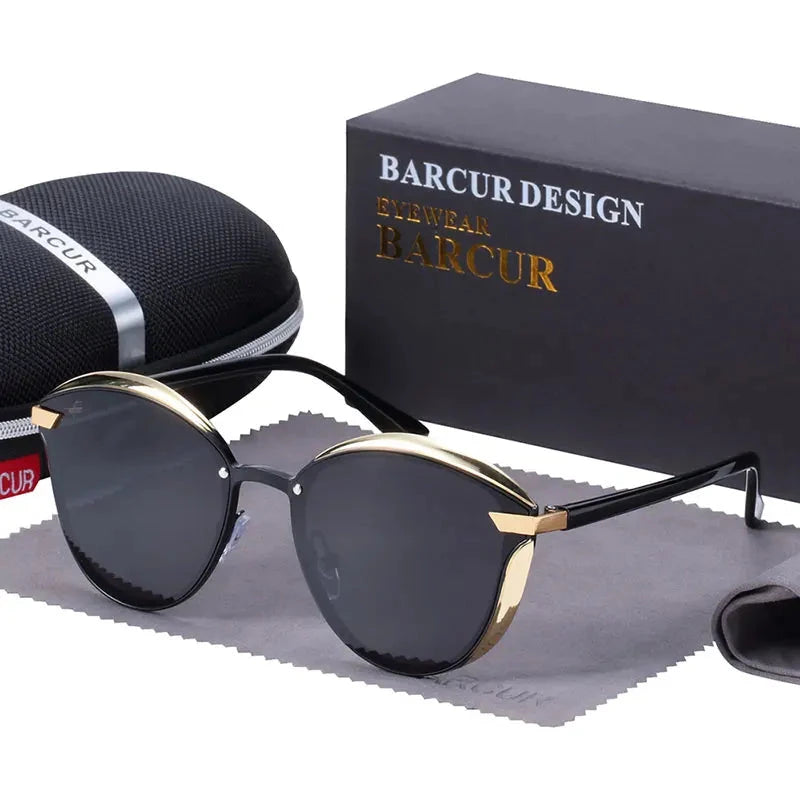 BARCUR Luxury Polarized Sunglasses Women Round Sun Glassess Ladies Lunette De Soleil Femme Loja da Dryka Gold Gray CHINA BARCUR