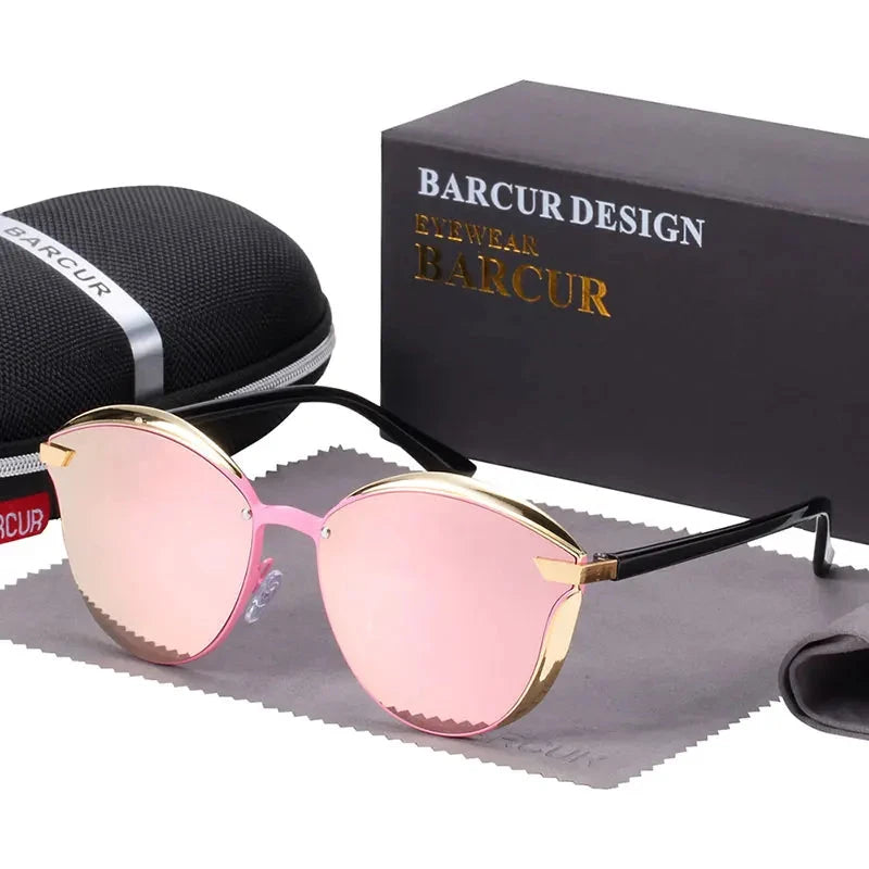 BARCUR Luxury Polarized Sunglasses Women Round Sun Glassess Ladies Lunette De Soleil Femme Loja da Dryka Gold Pink CHINA BARCUR