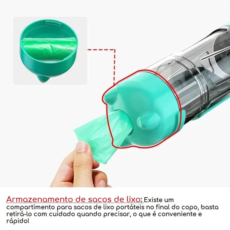 Bebedouro e alimentador Portátil Pet 3 em 1 - Slim Pet petshop- bebedouro portatil Loja da Dryka