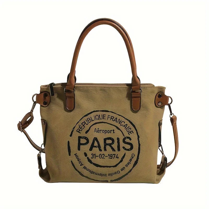 Bolsa de Lona Feminina Paris bolsa paris Loja da Dryka Bege - Preto