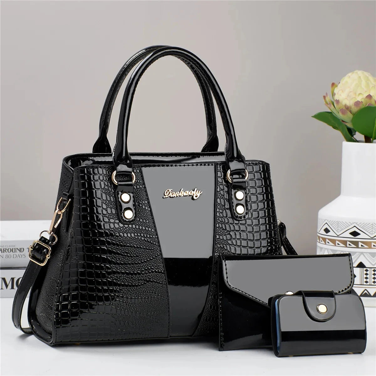 Bolsa Feminina em Couro PU - Sienna Bolsa Feminina Sienna Loja da Dryka Preta 31x13x22cm