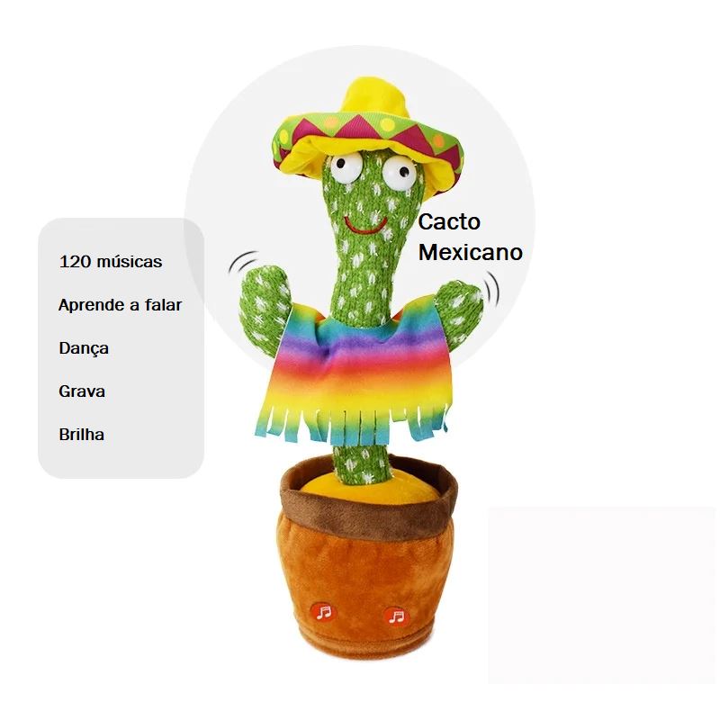 Cacto Dançante e Falante - Toca Músicas e Repete a Fala brinquedo 005 lojadadryka Mexicano