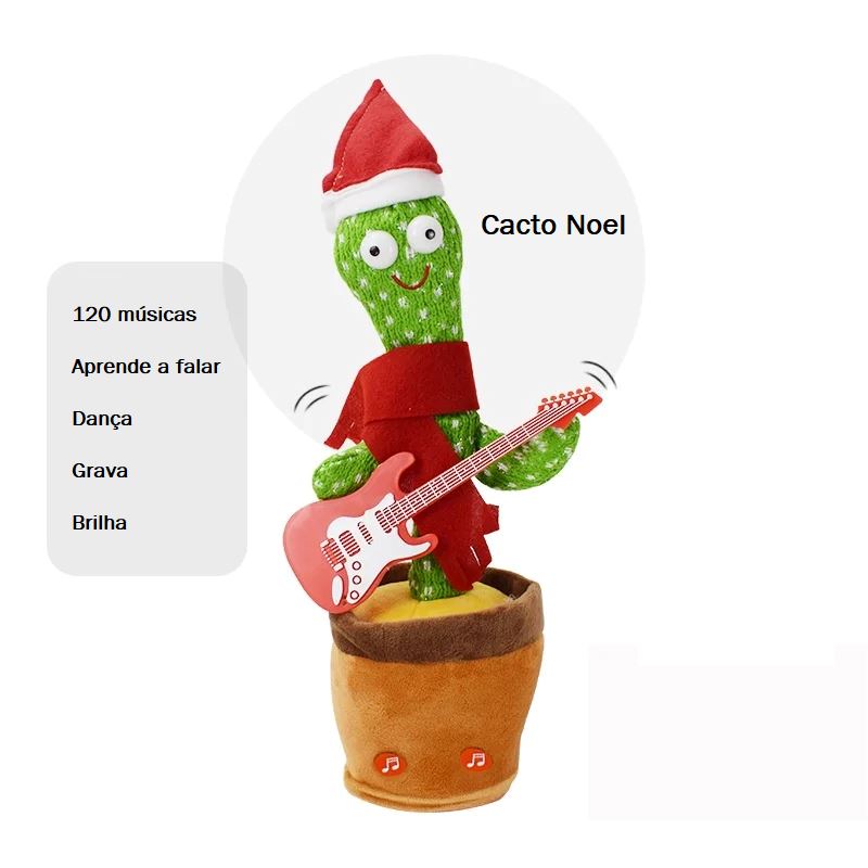 Cacto Dançante e Falante - Toca Músicas e Repete a Fala brinquedo 005 lojadadryka Noel