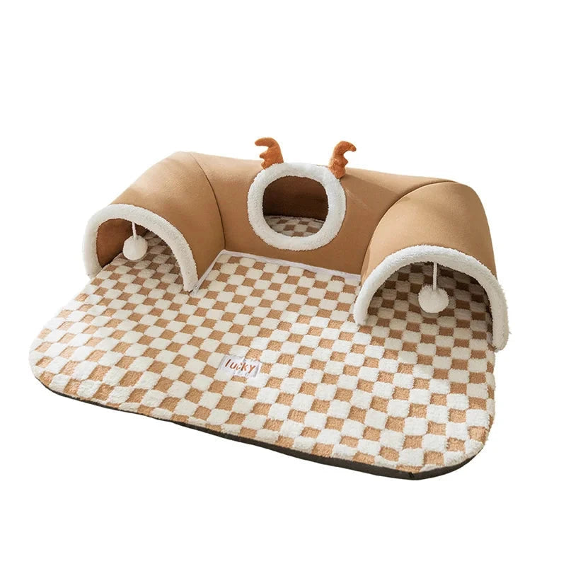Cama & Túnel para Gatos - Hidden Cat tunel e cama para gatos Loja da Dryka Marrom 55x40cm