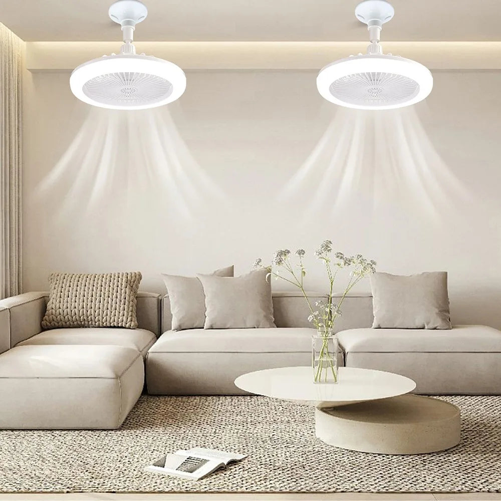 Ceiling Fans With Remote Control and Light LED Lamp Fan E27 Converter Base Smart Silent Ceiling Fans For Bedroom Living Room Loja da Dryka
