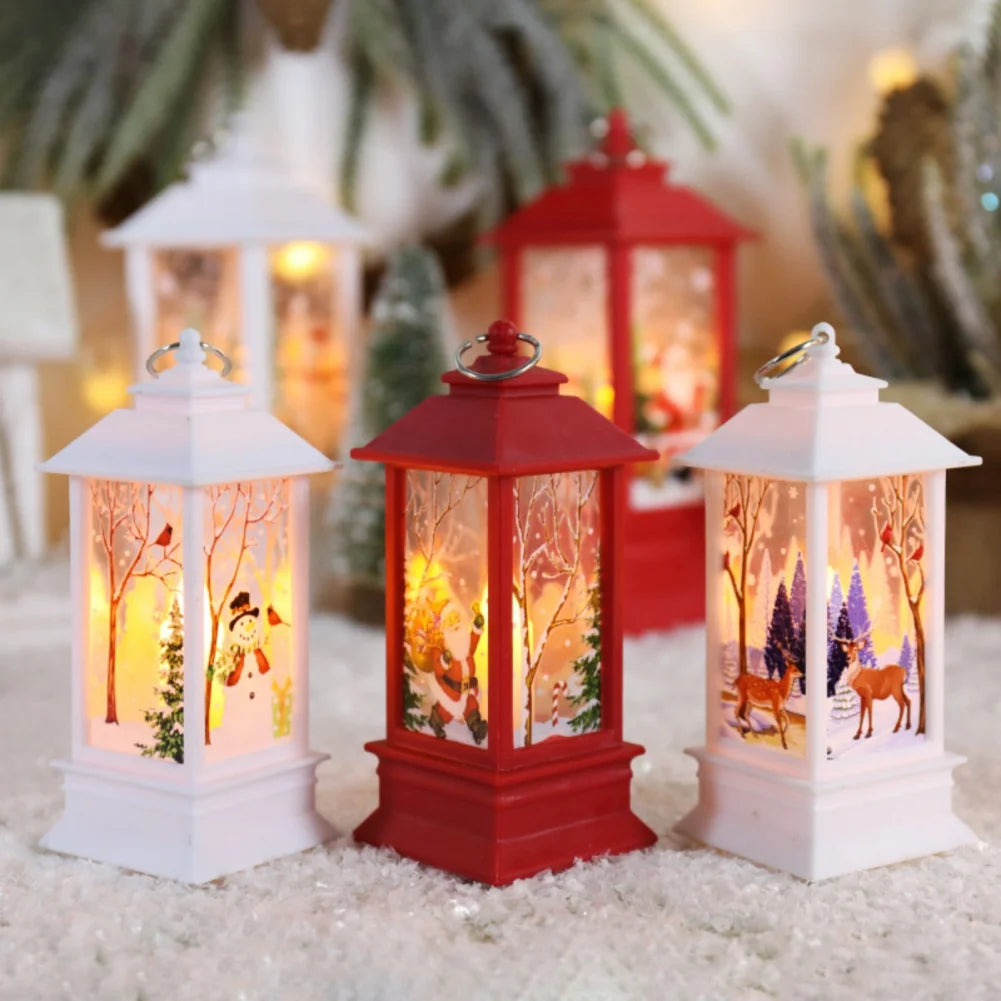 Christmas Candles Light Led Snow Deer Lantern Light Vintage Castle Santa Snowman Hanging Lantern Lamp New Year Party Decoration Loja da Dryka
