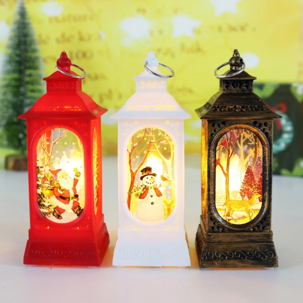 Christmas Candles Light Led Snow Deer Lantern Light Vintage Castle Santa Snowman Hanging Lantern Lamp New Year Party Decoration Loja da Dryka