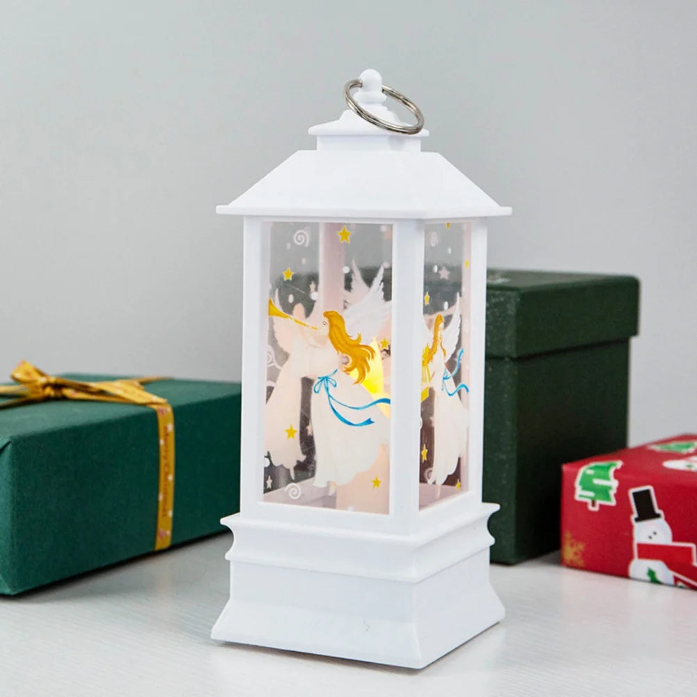 Christmas Candles Light Led Snow Deer Lantern Light Vintage Castle Santa Snowman Hanging Lantern Lamp New Year Party Decoration Loja da Dryka A14 19.5cm