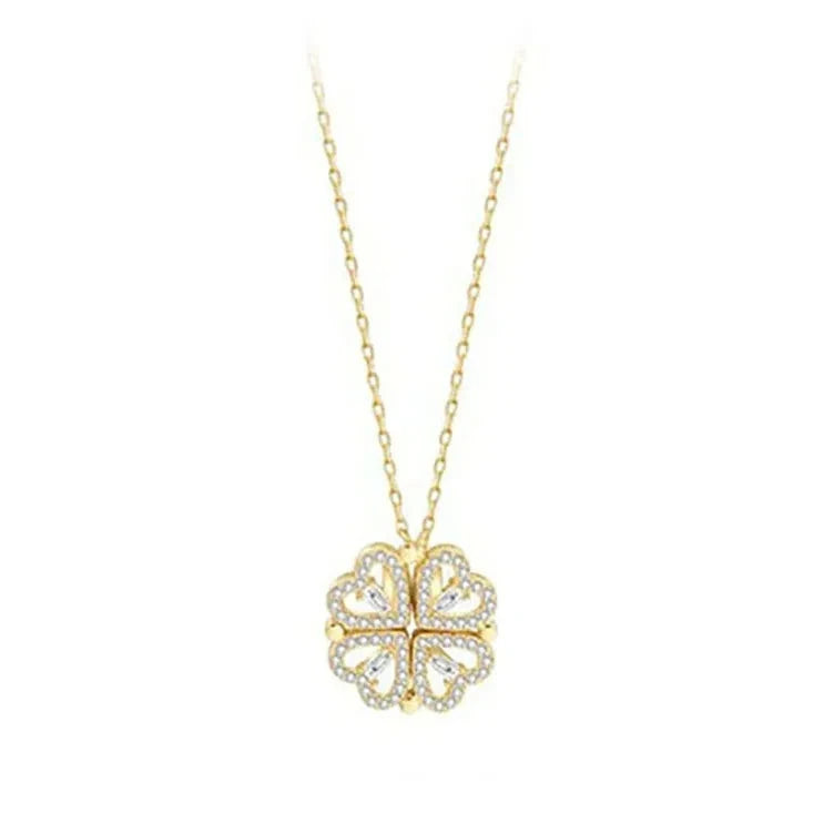 Colar Feminino 2 em 1 com Pingente Magnético - Trevo do Amor Loja da Dryka D0603 Gold