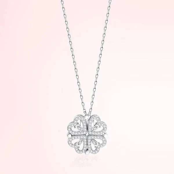 Colar Feminino 2 em 1 com Pingente Magnético - Trevo do Amor Loja da Dryka D0603 Sliver