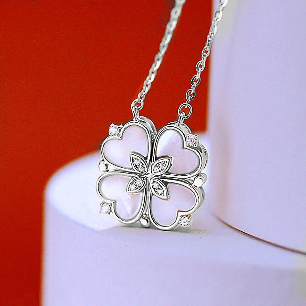 Colar Feminino 2 em 1 com Pingente Magnético - Trevo do Amor Loja da Dryka D0604 Sliver