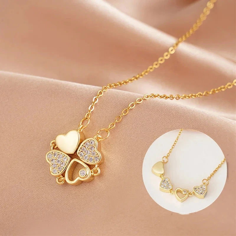 Colar Feminino 2 em 1 com Pingente Magnético - Trevo do Amor Loja da Dryka D0605 Gold
