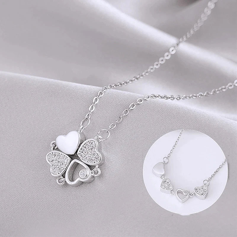 Colar Feminino 2 em 1 com Pingente Magnético - Trevo do Amor Loja da Dryka D0605 Sliver