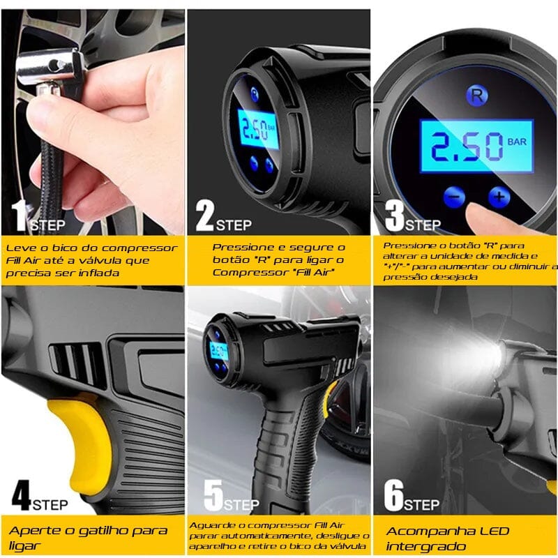 Compressor de Ar Portátil digital- Fill Air Compressor de ar lojadadryka