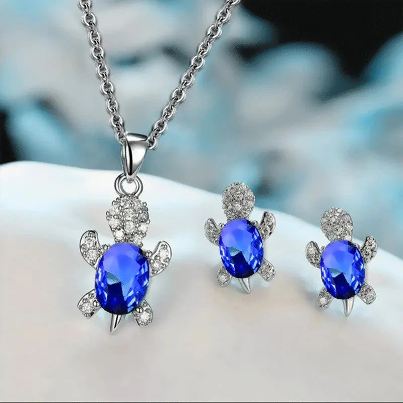 Conjunto de Joias Femininas: Brincos e Colar em Prata 925 Loja da Dryka Azul