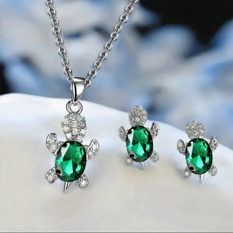 Conjunto de Joias Femininas: Brincos e Colar em Prata 925 Loja da Dryka Verde