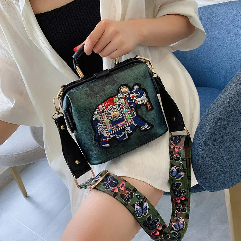 Designer Luxury Handbags Crossbody Bags Elephant Embroidered Bags for Women Leather Handbag Messenger Bag Purses Satchels Loja da Dryka Green 18X15X10cm