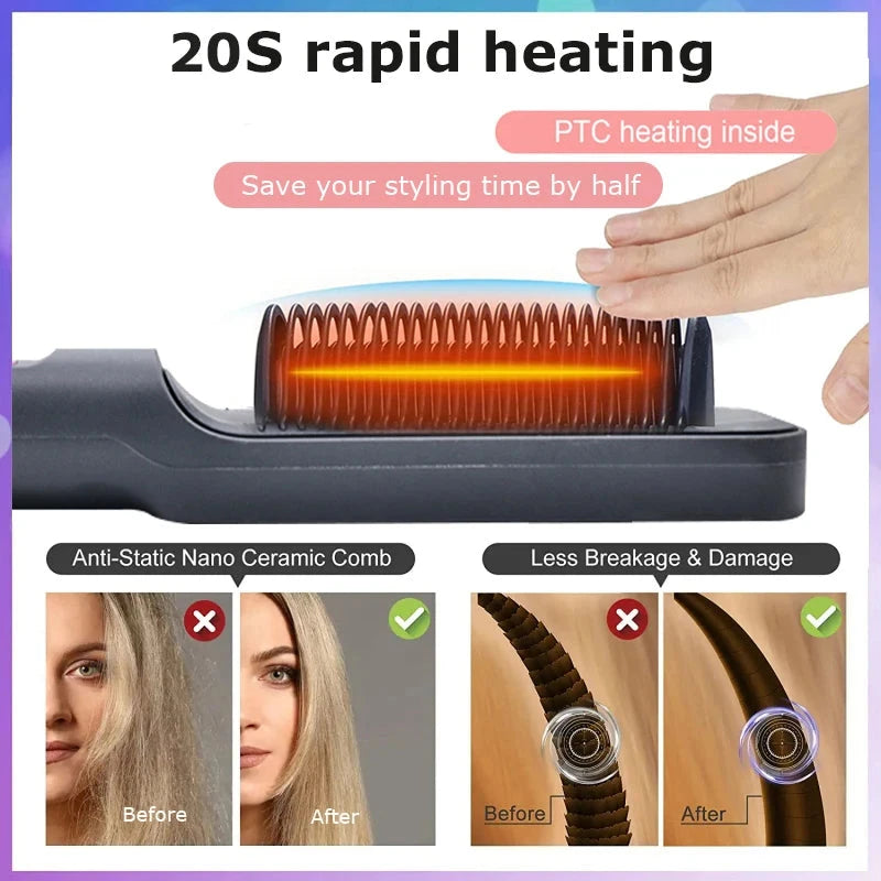 Electric Hot Comb Multifunctional Straight Hair Straightener Comb Negative Ion Anti-Scalding Styling Tool Straightening Brush Loja da Dryka
