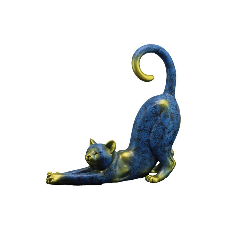 Estátua Gato Preguiçoso decoração 009 Loja da Dryka Azul