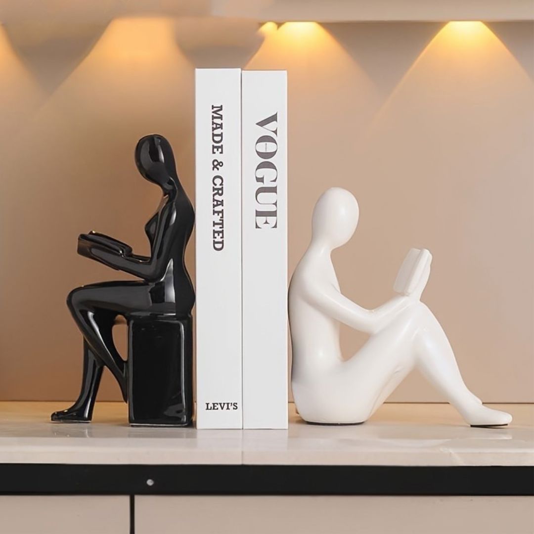 Estátuas Decorativas para Livros - Bookends Estátuas Decorativas Bookends Loja da Dryka 2PCS-Branca & Preta
