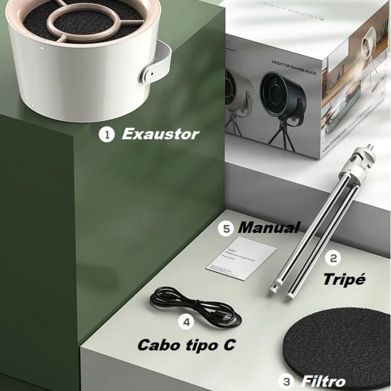 Exaustor Portátil de Mesa - Camping Cook casa 025 - exaustor Loja da Dryka