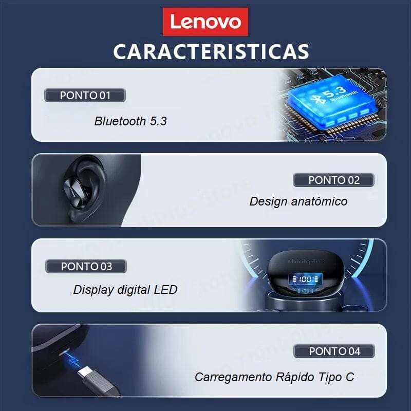 Fone de Ouvido Esportivo Bluetooth - Lenovo LP75 TWS fone de ouvido 001 Loja da Dryka