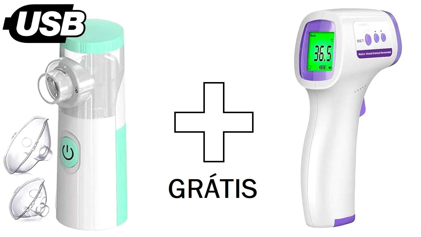 Inalador e Nebulizador Portátil - Termômetro Digital GRÁTIS bem estar 037 lojadadryka Branco - Inalador e Nebulizador + Termômetro Grátis