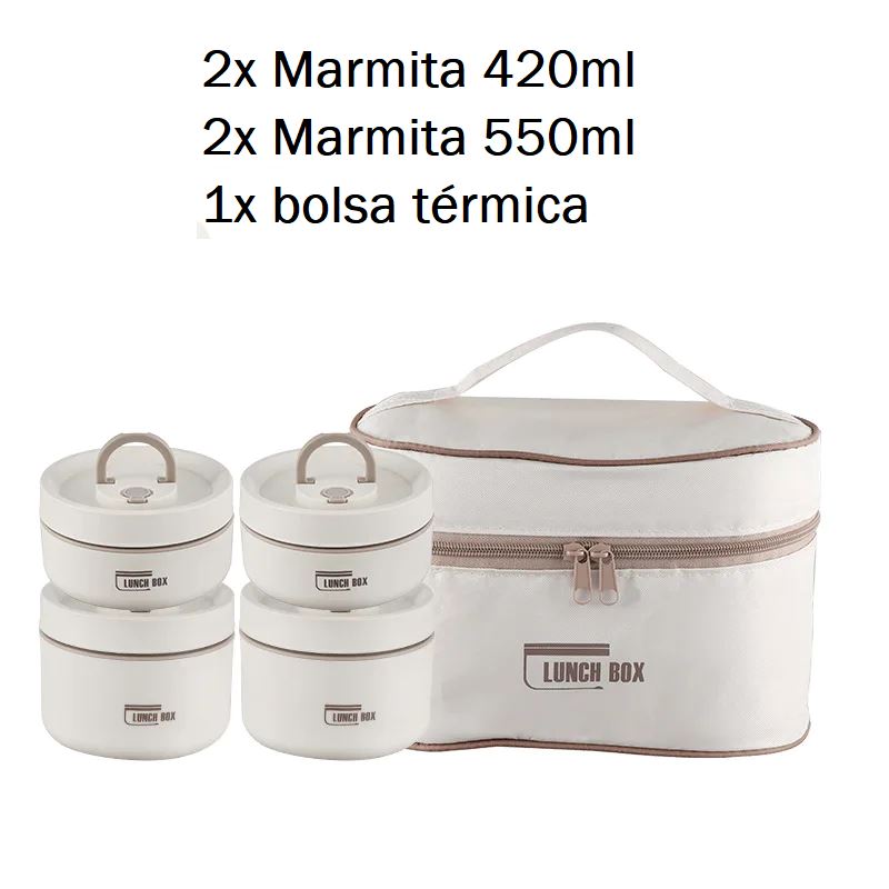 Marmita Térmica Redonda - Multi Layer marmita 003 Loja da Dryka Kit Bege 4pçs