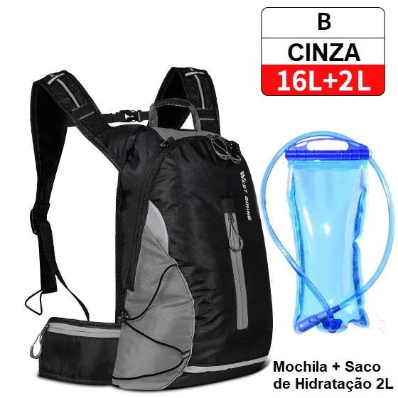 Mochila de Hidratação - Slim Water Mochila 007 Loja da Dryka B- 16L Cinza + Saco 2L