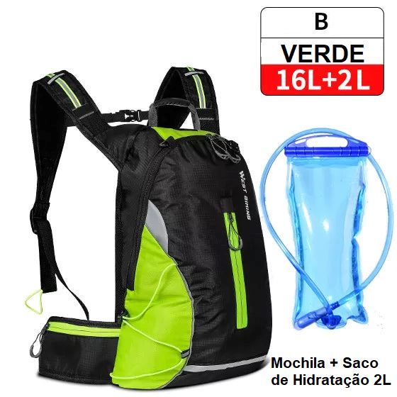Mochila de Hidratação - Slim Water Mochila 007 Loja da Dryka B- 16L Verde + Saco 2L