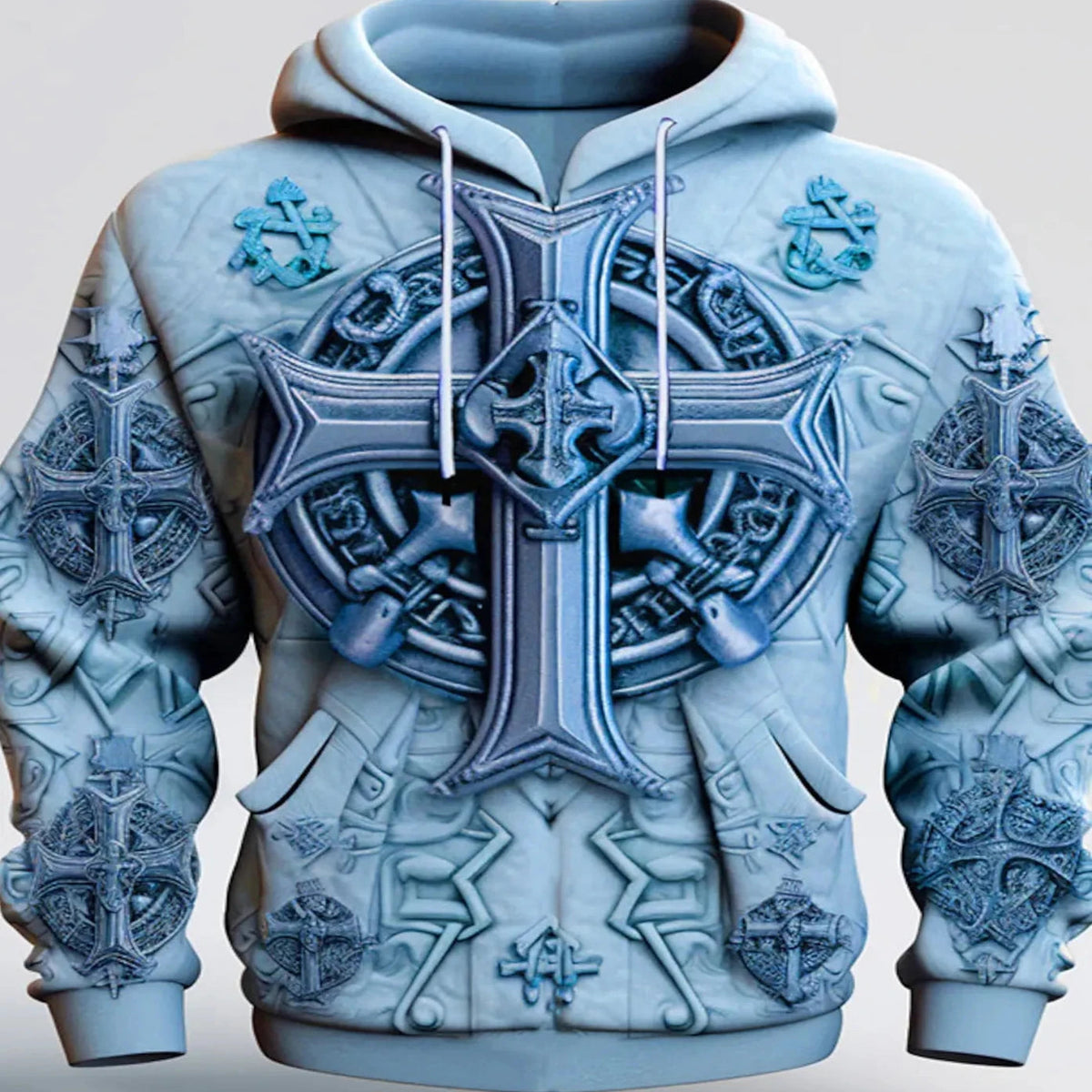 Moleton 3D com Capuz Masculino - Cruz Acessorio masculino 008 - moleton cruz Loja da Dryka Azul P