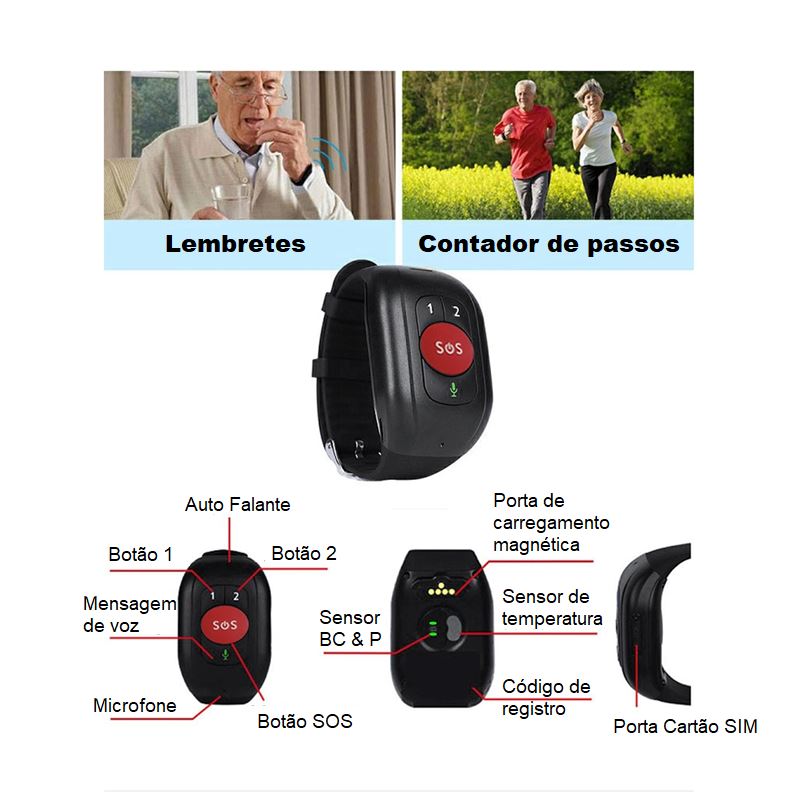 Pulseira Inteligente para Idosos - Help Life Bem Estar 057 Loja da Dryka