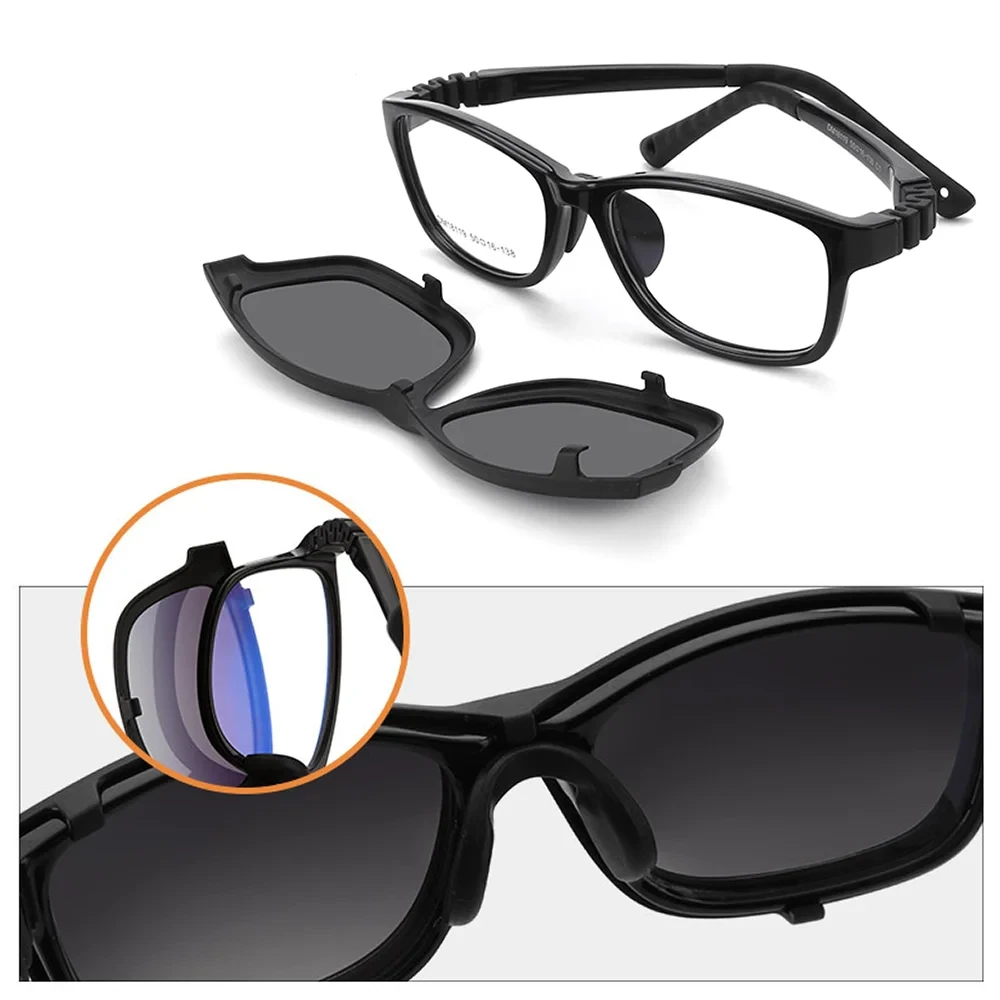 Ralferty 2 In 1 Kids Sunglasses Polarized Clips On Glasses Child 0 Diopter Prescription Optic Myopia Eyewear Frame Glasses Chain Loja da Dryka