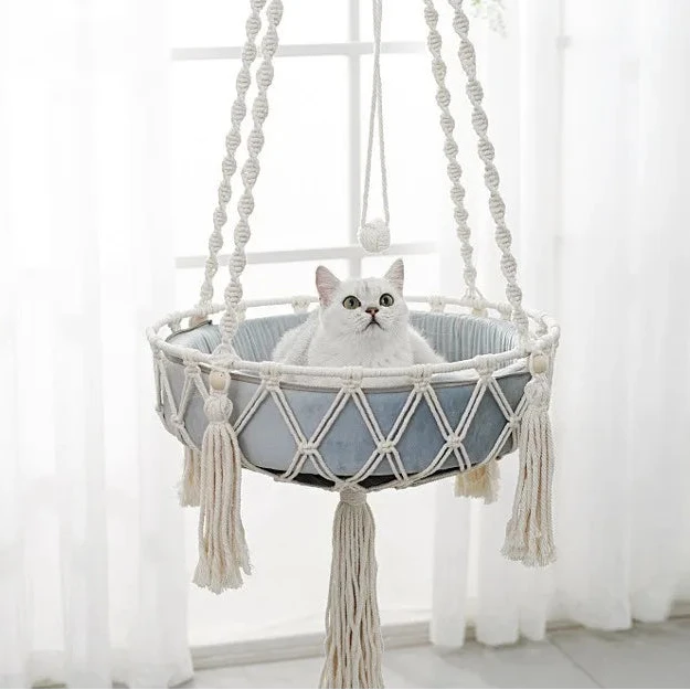 Rede Suspensa para Gatos em Corda de Algodão Artesanal cama suspensa teto gato Loja da Dryka