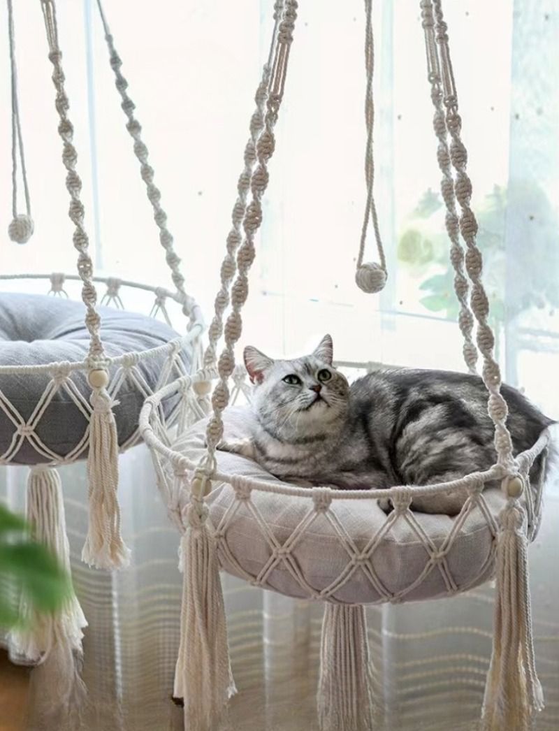 Rede Suspensa para Gatos em Corda de Algodão Artesanal cama suspensa teto gato Loja da Dryka