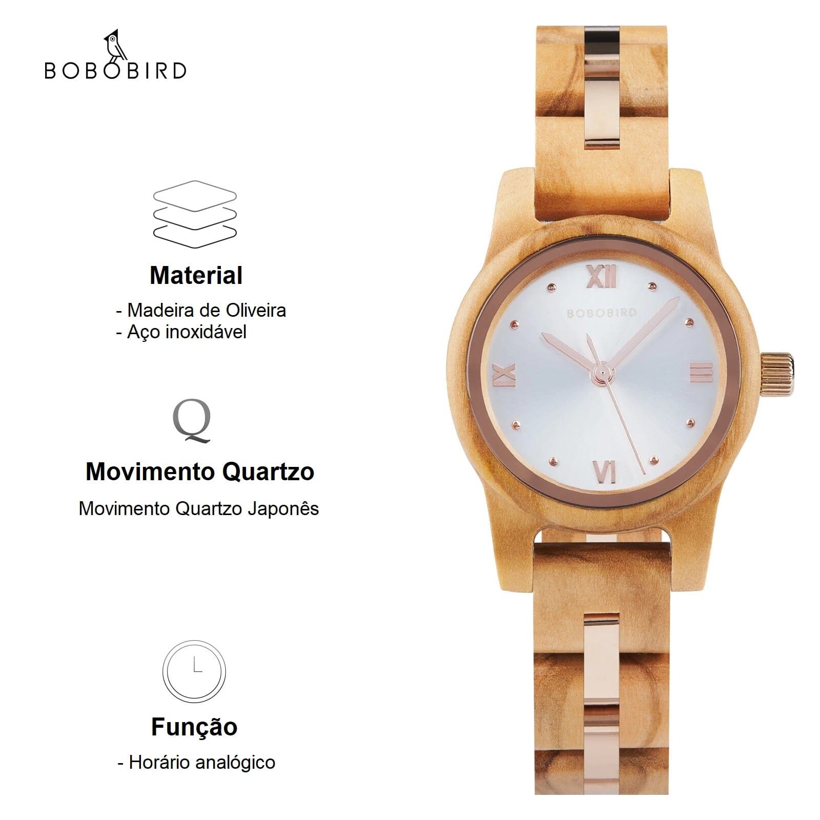 Relógio Feminino de Madeira Bobo Bird - Classic Wood relogio feminino - classic wood Loja da Dryka Branco