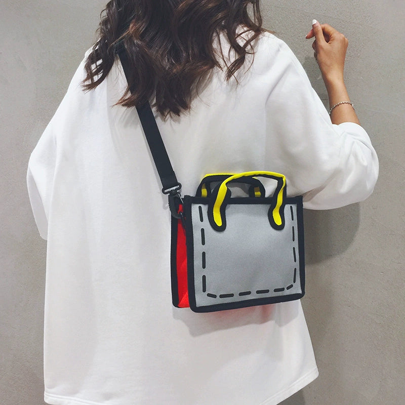 Two-Dimensional Comic Niche Young Adult Handbag Crossbody Bag Loja da Dryka Grey