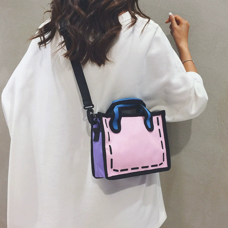Two-Dimensional Comic Niche Young Adult Handbag Crossbody Bag Loja da Dryka Pink